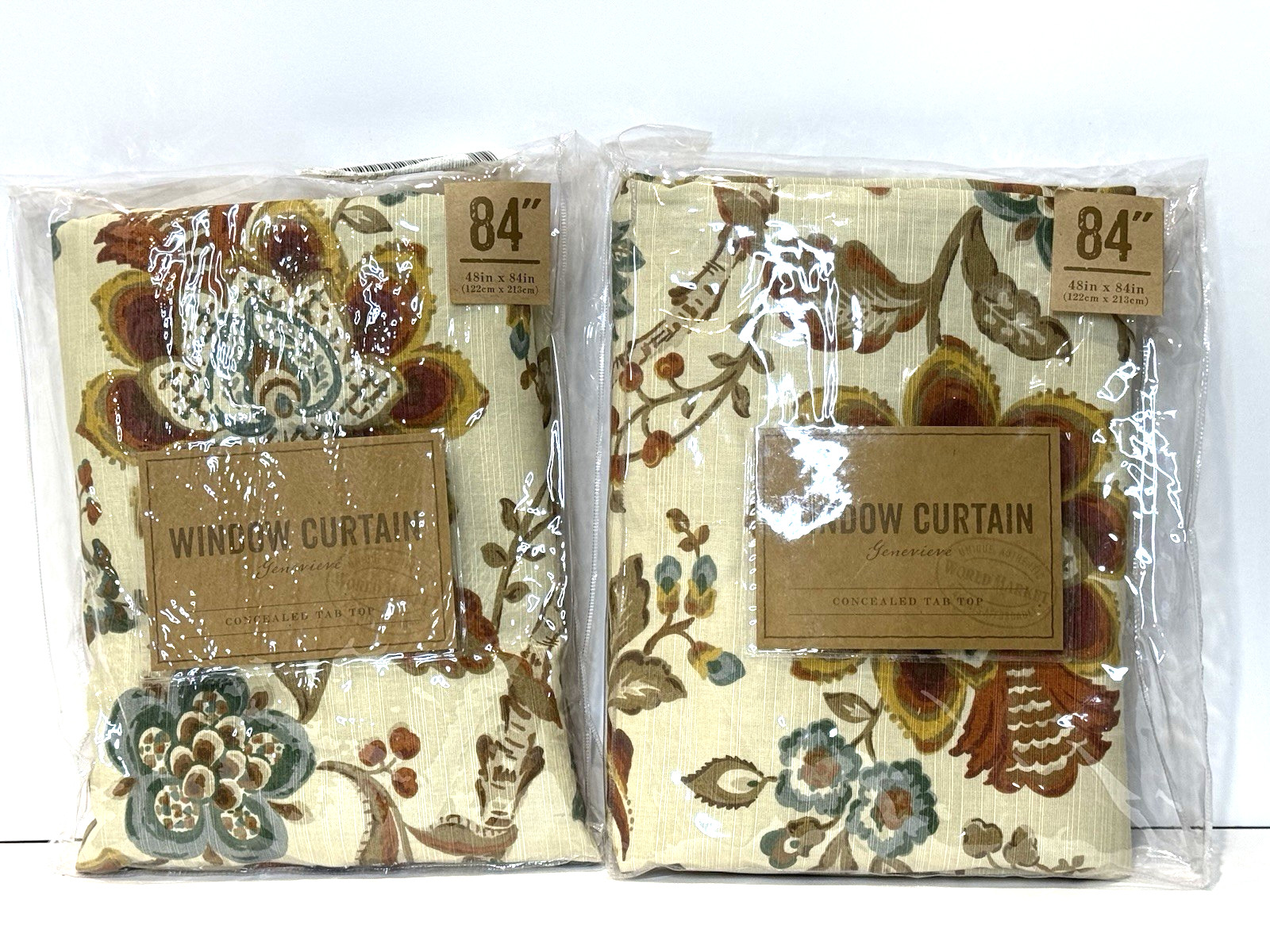 Set of 2 WORLD MARKET 48″x 84″ in Floral Panels Curtains Drapes Lined Cotton