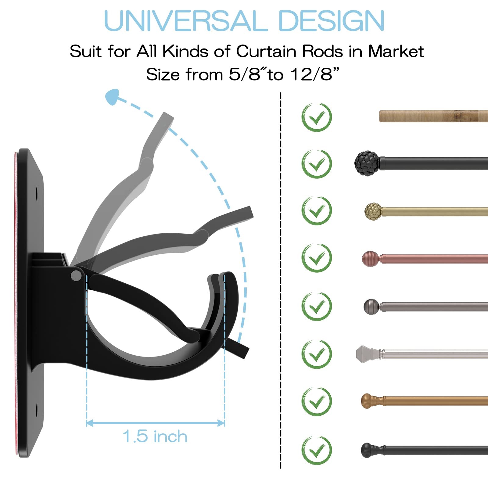 4 Pieces Adhesive Curtain Rod Bracket, Universal Plastic Curtain Rod Holders,…