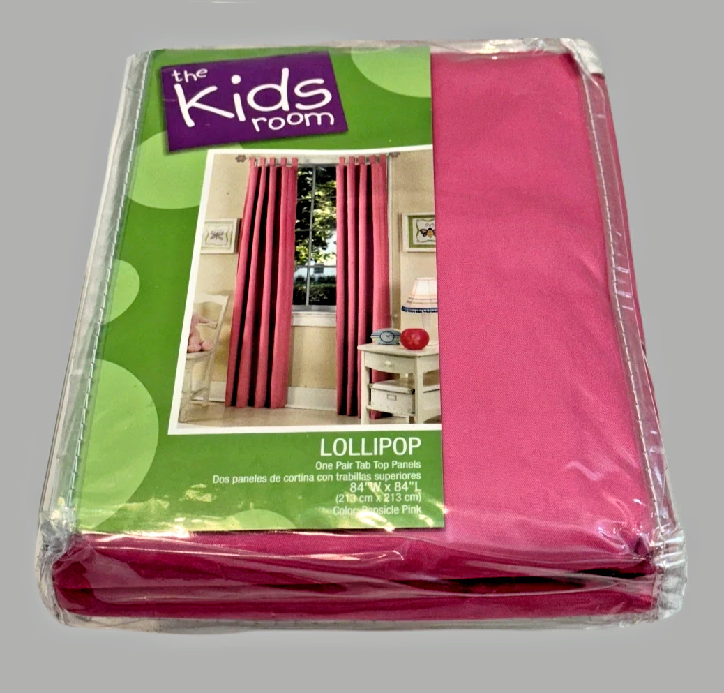 The Kids Room Lollipop Tab Top Panel Pair 84″ x 84″ Popsicle Pink Cotton Blend