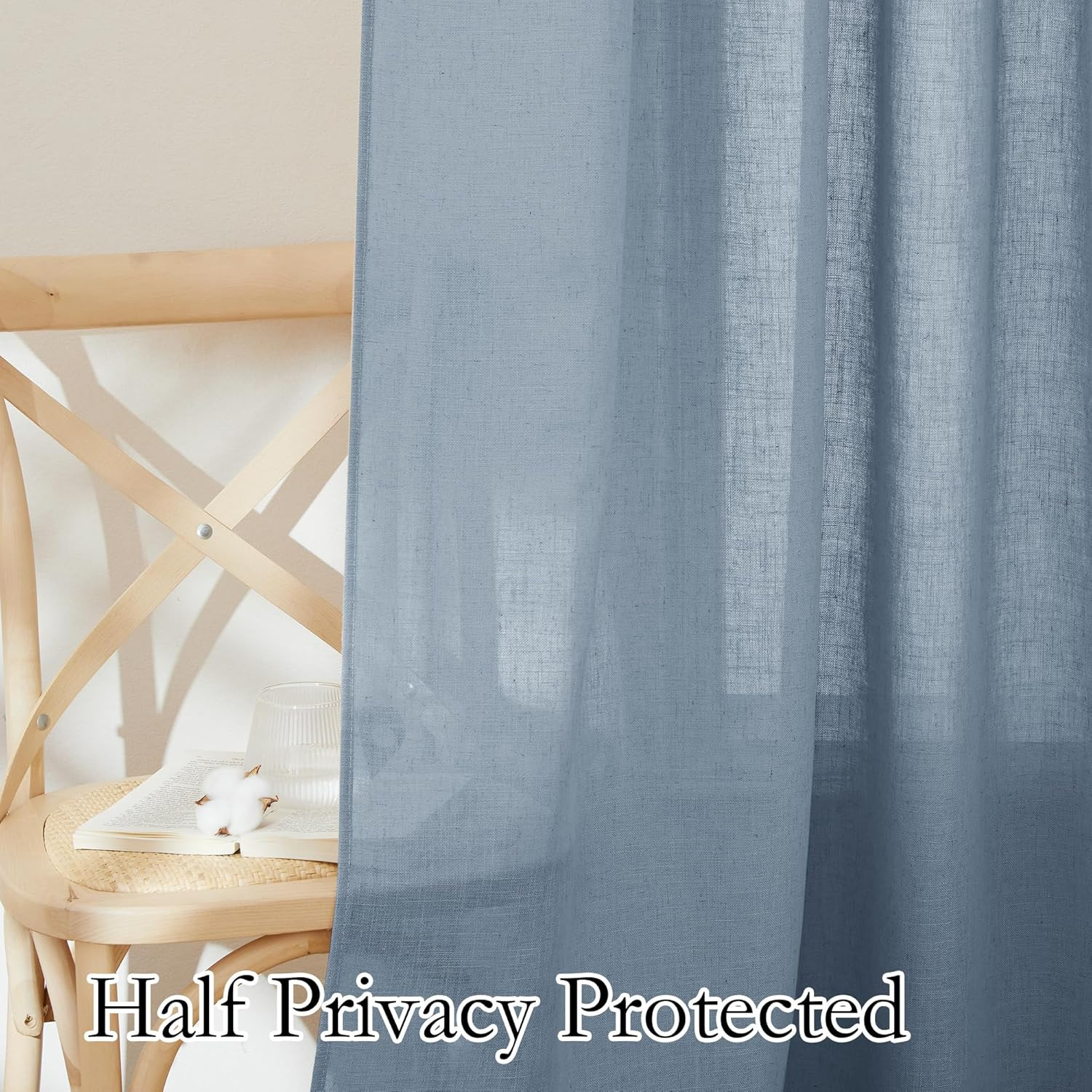 Light Filtering Curtains 95 Inches Long 2 Panels Set, Privacy Protected Linen Bl