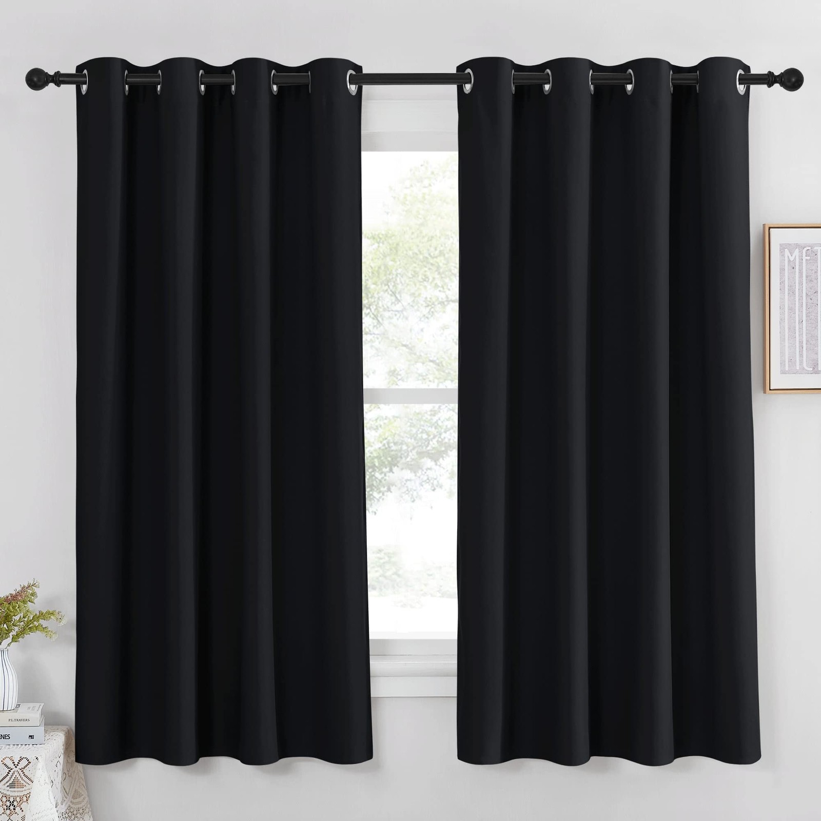 Black Out Curtains 63 inch Long – Grommet Thermal Insulated Modern Room Darke…