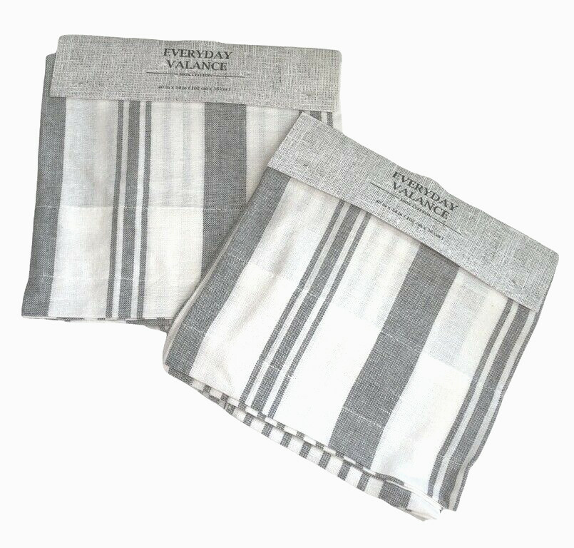Summer Valance Gray White Striped 40×14″ Beach Summer House Cottage Set Of 2