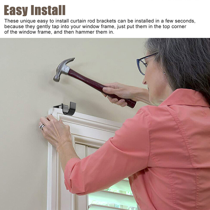 2-4pcs Hole-Free Hang Curtain Bracket Rod Holders Single Hook Into Window Frame