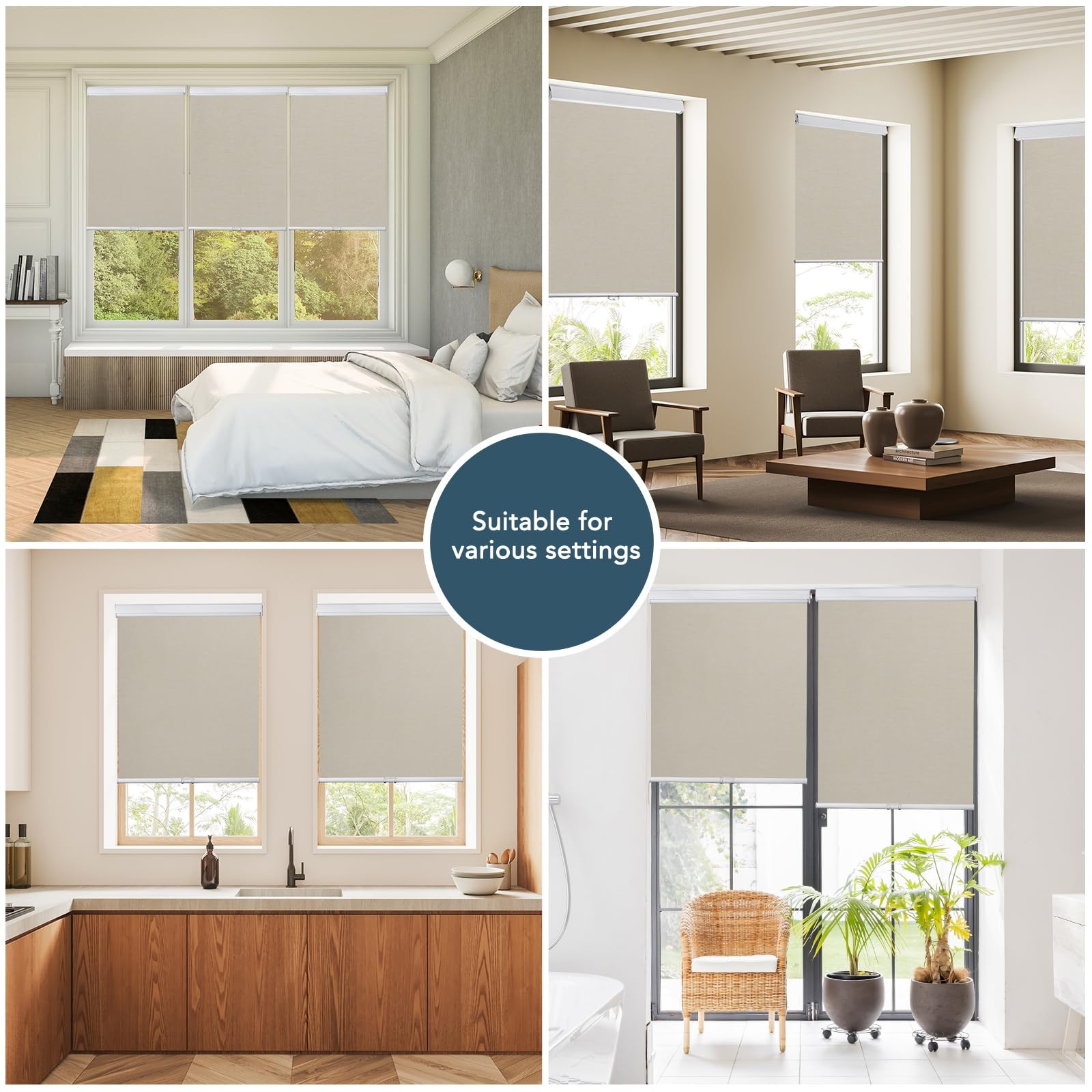 Roller Window Shades Free-Stop Cordless Blackout Blinds, Thermal Insulated Pu…