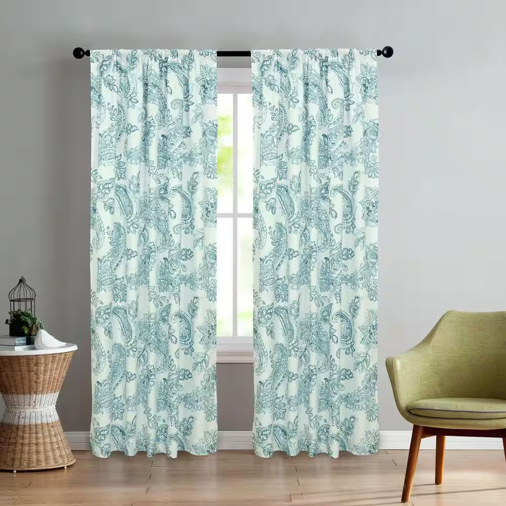 Aruba Paisley 48 in X 84 in Microfiber Light Filtering Window Panel in Blue (2-P
