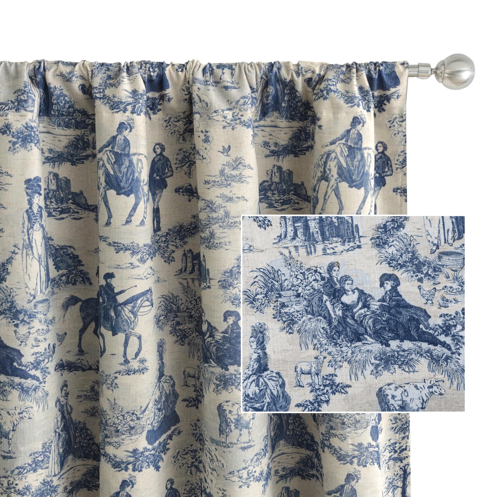 Driftaway 100 Blackout Toile Linen Curtains For Bedroom Double Layer Farmhouse