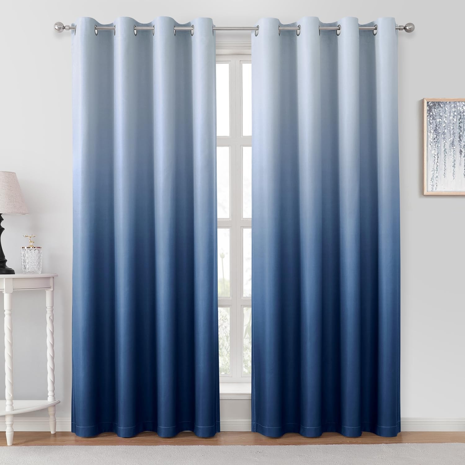 Navy Blue Ombre Blackout Curtains 52 X 84 Inch Length Gradient Room Darkening…