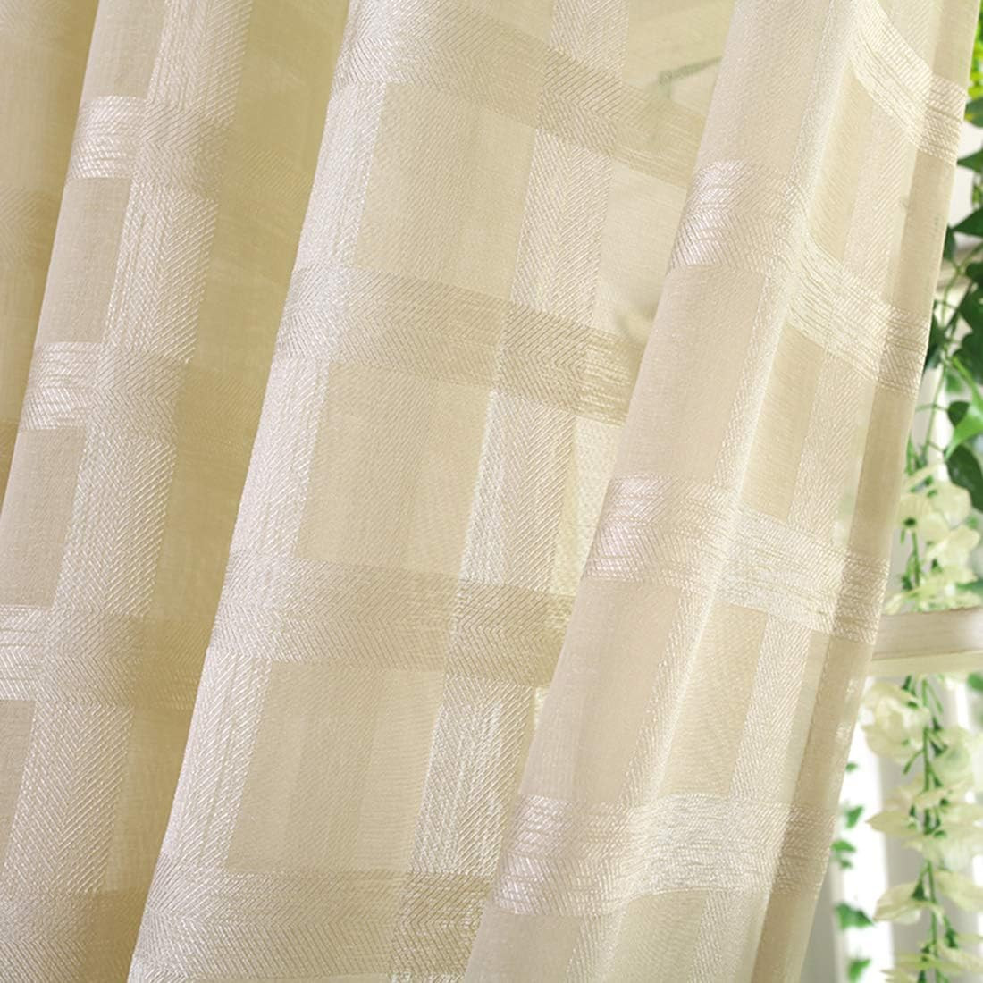 78″ Volie Semi Screen 2Pc Tulle Backdrop Curtains Buffalo Check Striped Gingham