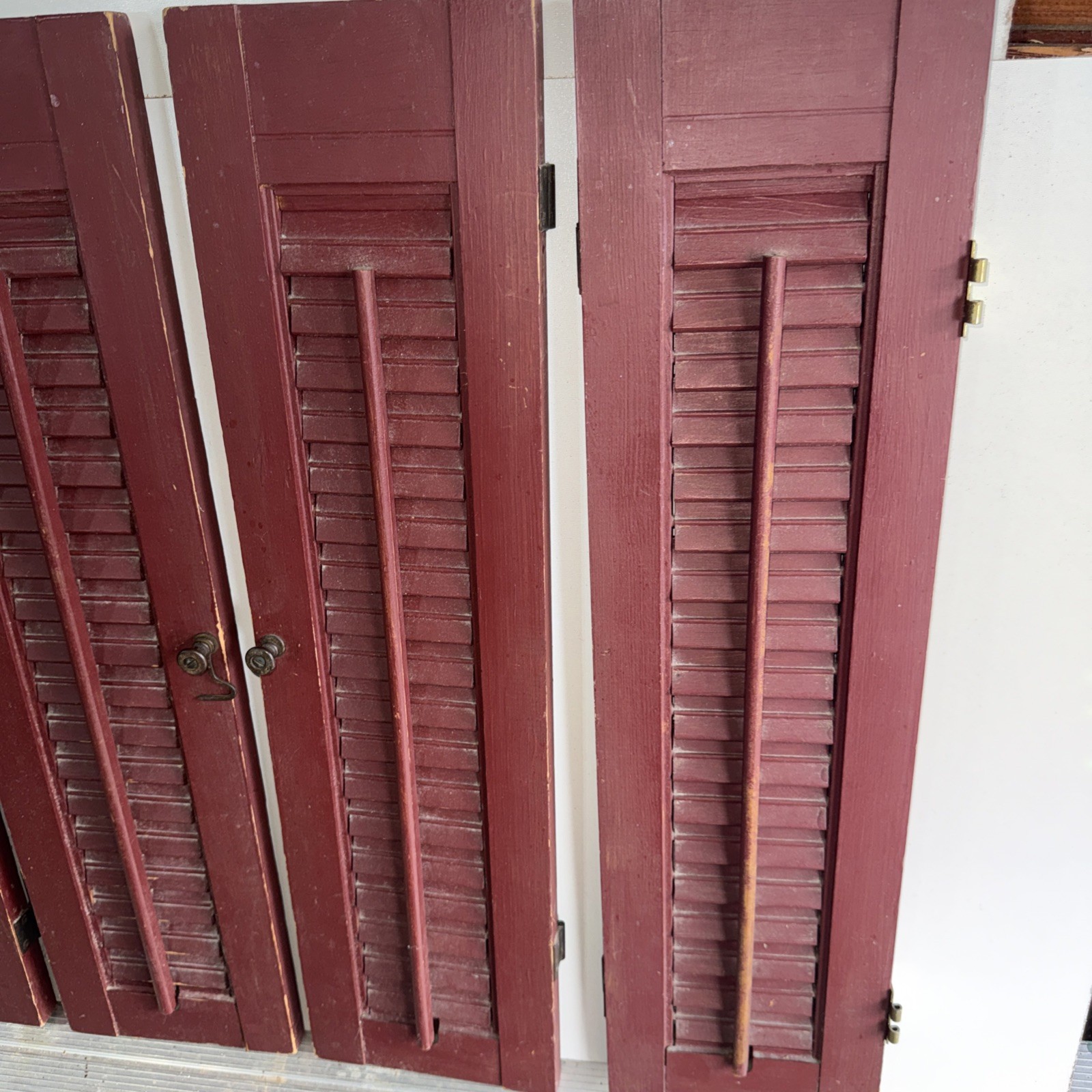 Red painted Shutters 24 1/2 X 23 louvered interior wood shutters 4 panels