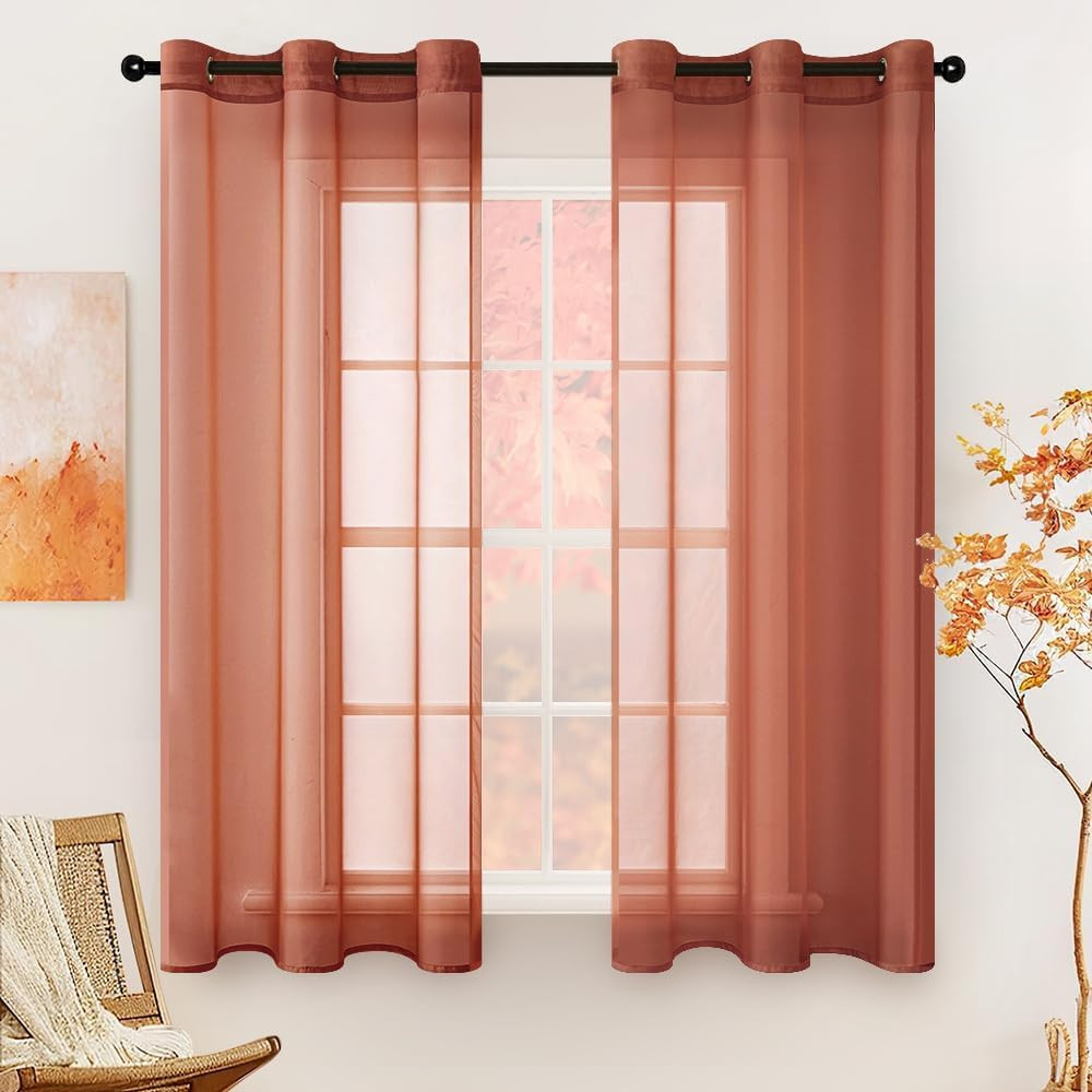 MIULEE Solid Color Sheer Curtains 63 Inches Long 2 Panels Set – Fall Terracotta