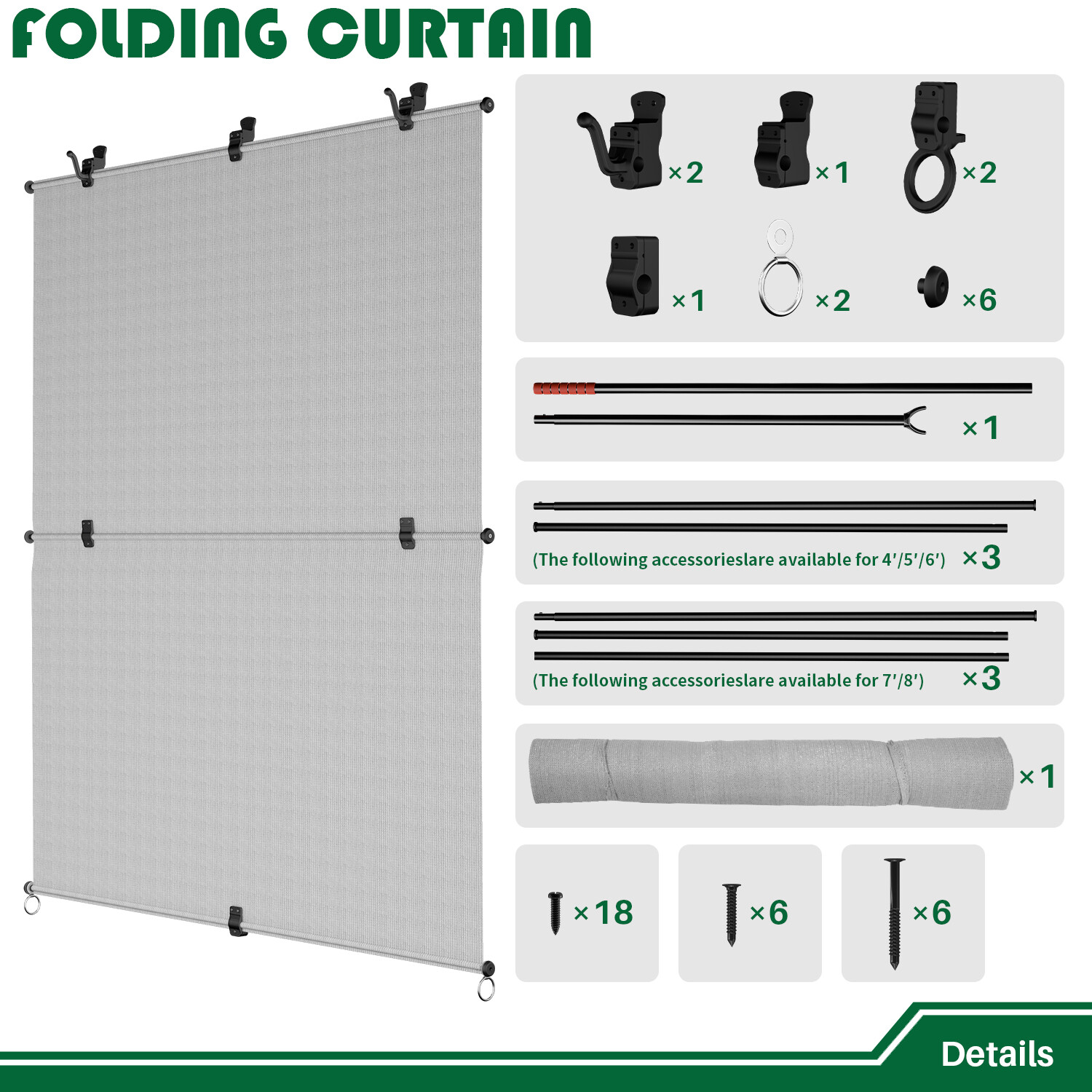 Outdoor Gray Roll up Shade Foldable Curtain For Patio Porch Pergola Balcony
