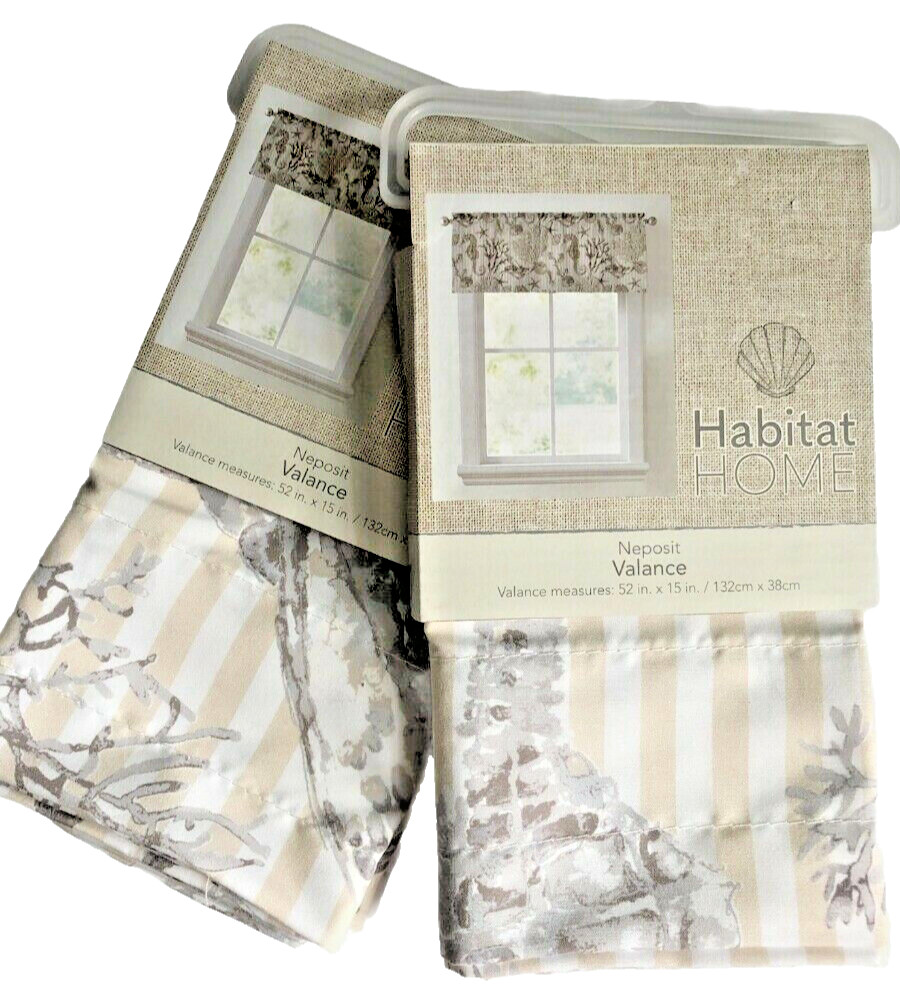 Seahorse Neposit Valance Set Of 2 Summer Beach House White Beige Shells 52×15