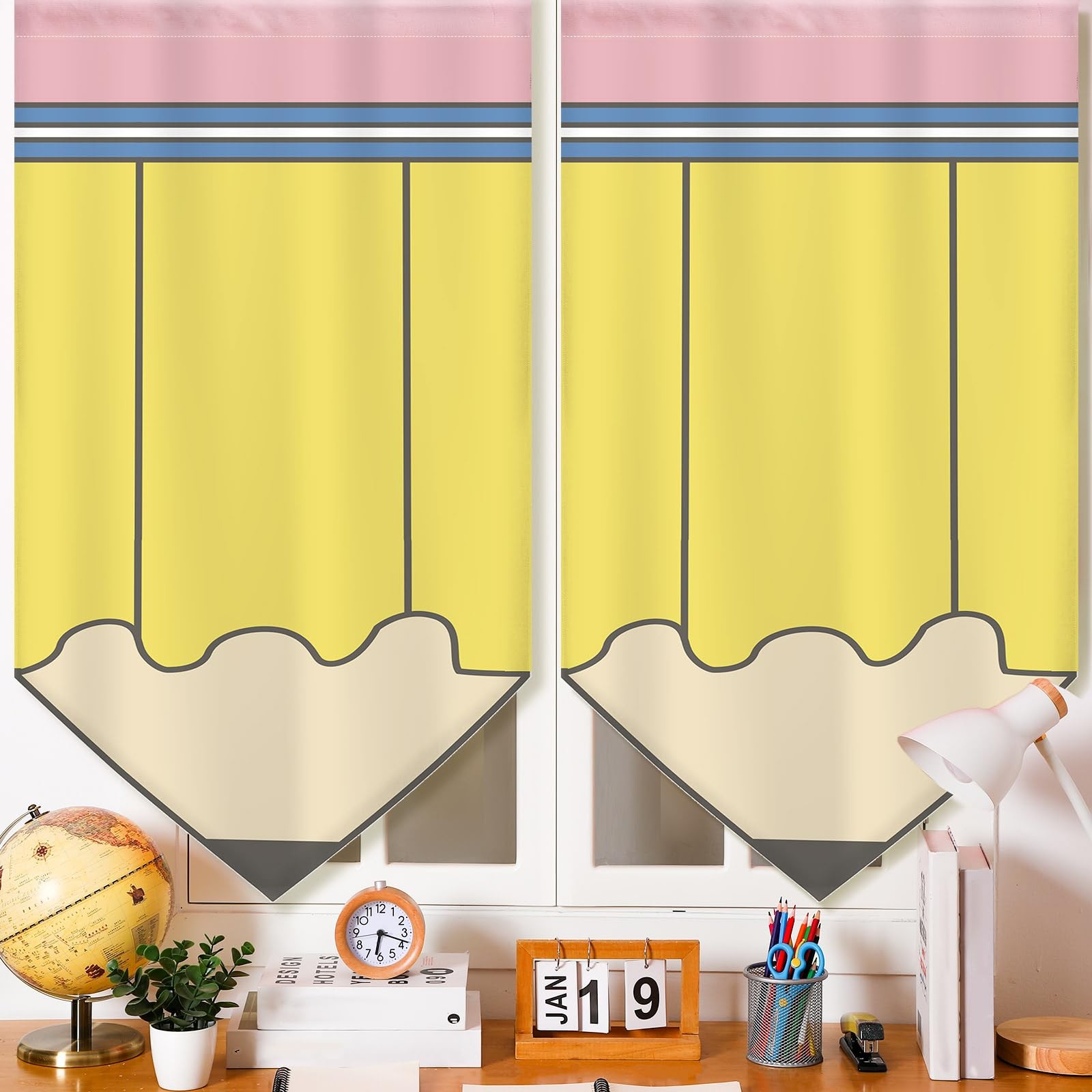 6 Pcs Classroom Curtains Back to Classroom Colorful Pencil Curtains for Kinde…