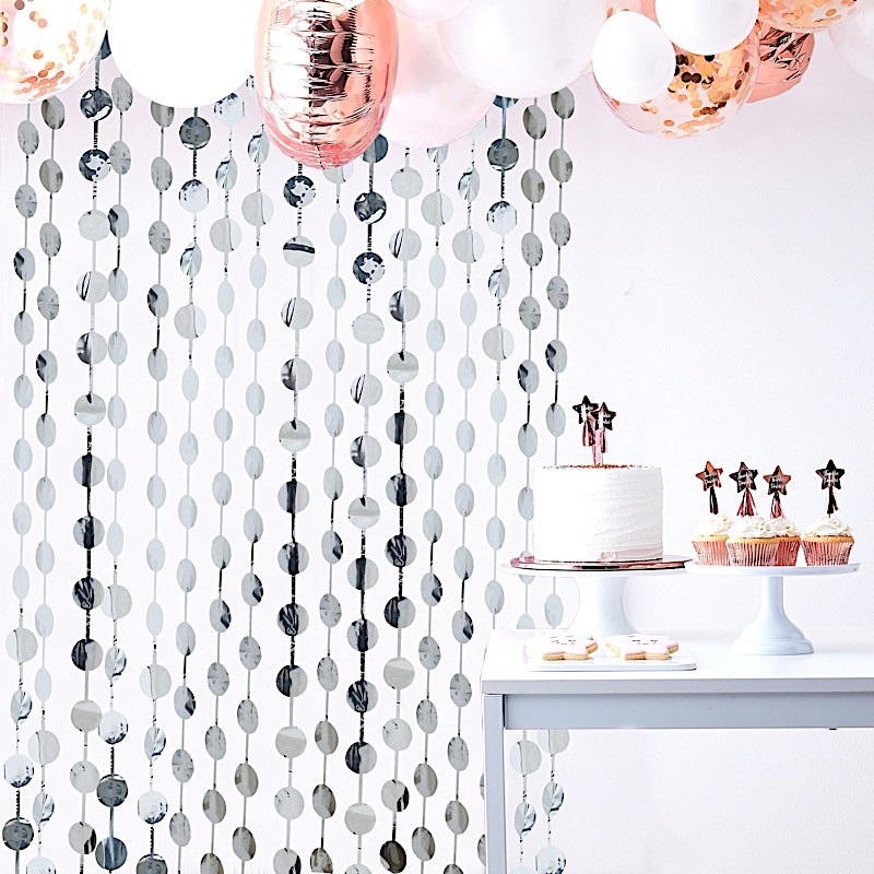 3 ft x 6.5 ft SILVER Metallic Round Foil Tassels Fringe CURTAINS Party Home