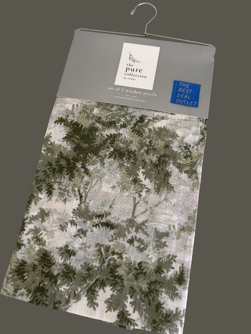 The Pure Collection Indigo Window Curtains 2 Panels 37 x 84 Olive Green Back Tab