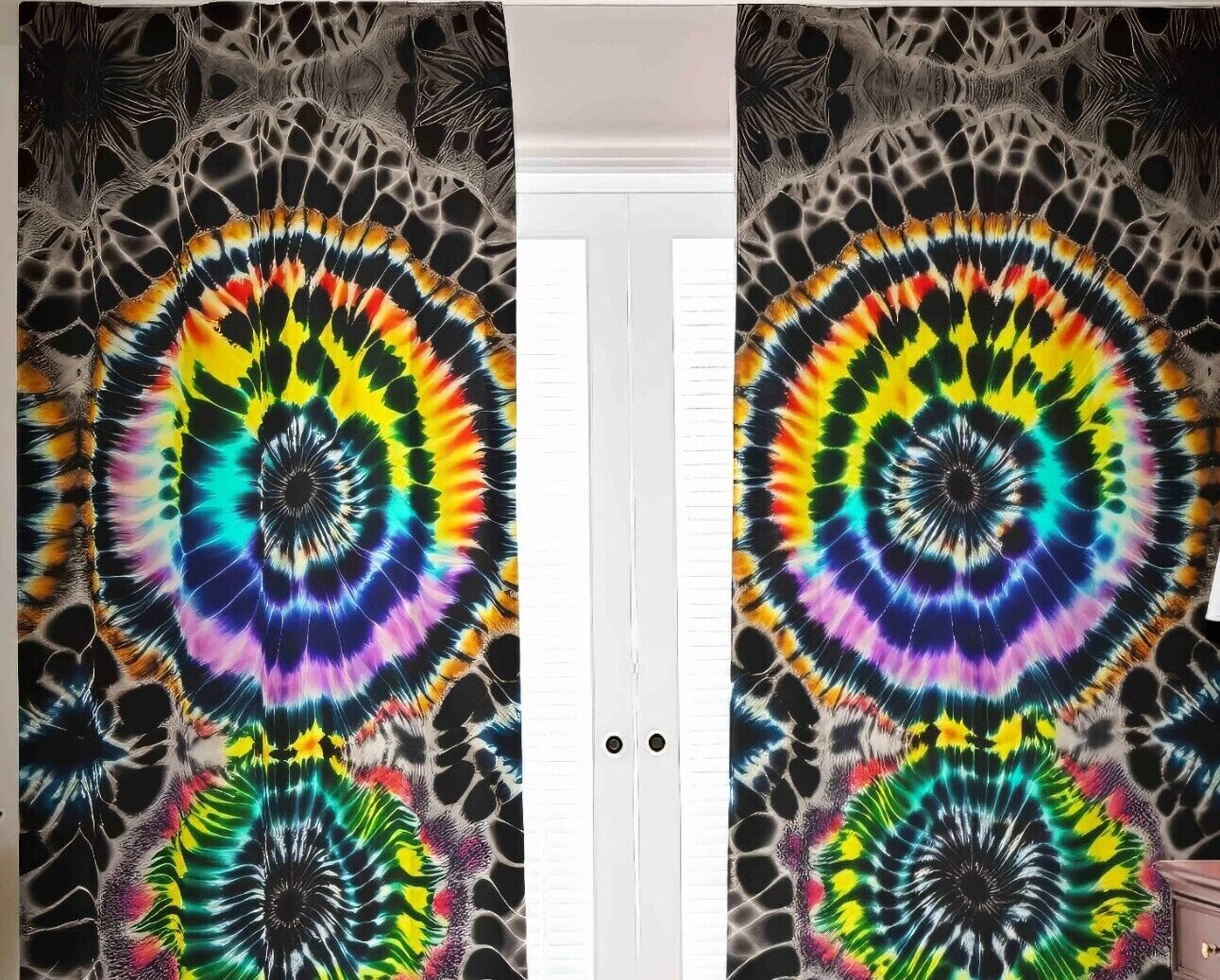Rainbow Tie Dye Blackout Curtains Drapes Shades Panel Psychedelic Black Bullseye