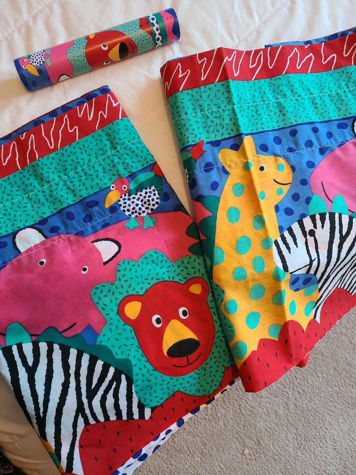 2 Valance/Window Topper – Bright Zoo Animals Nursery or Play Rooms w/10′ Border
