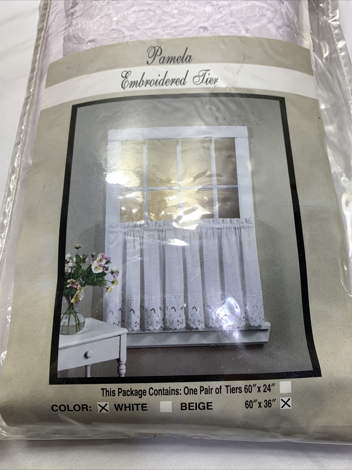 Vintage Floral Eyelet Curtain Solid White Satin Ribbon Trim Cutwork 60”X36”