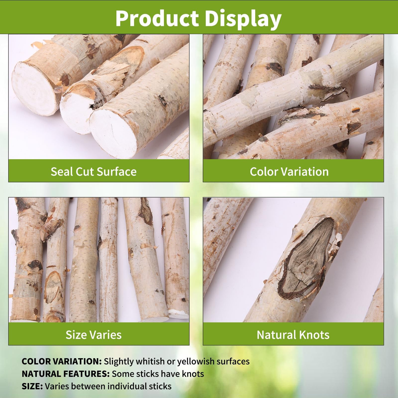12 PCS Natural Birch Logs Fireplace Decor 0.71.7 In Dia 16.5 Inch Long Wood