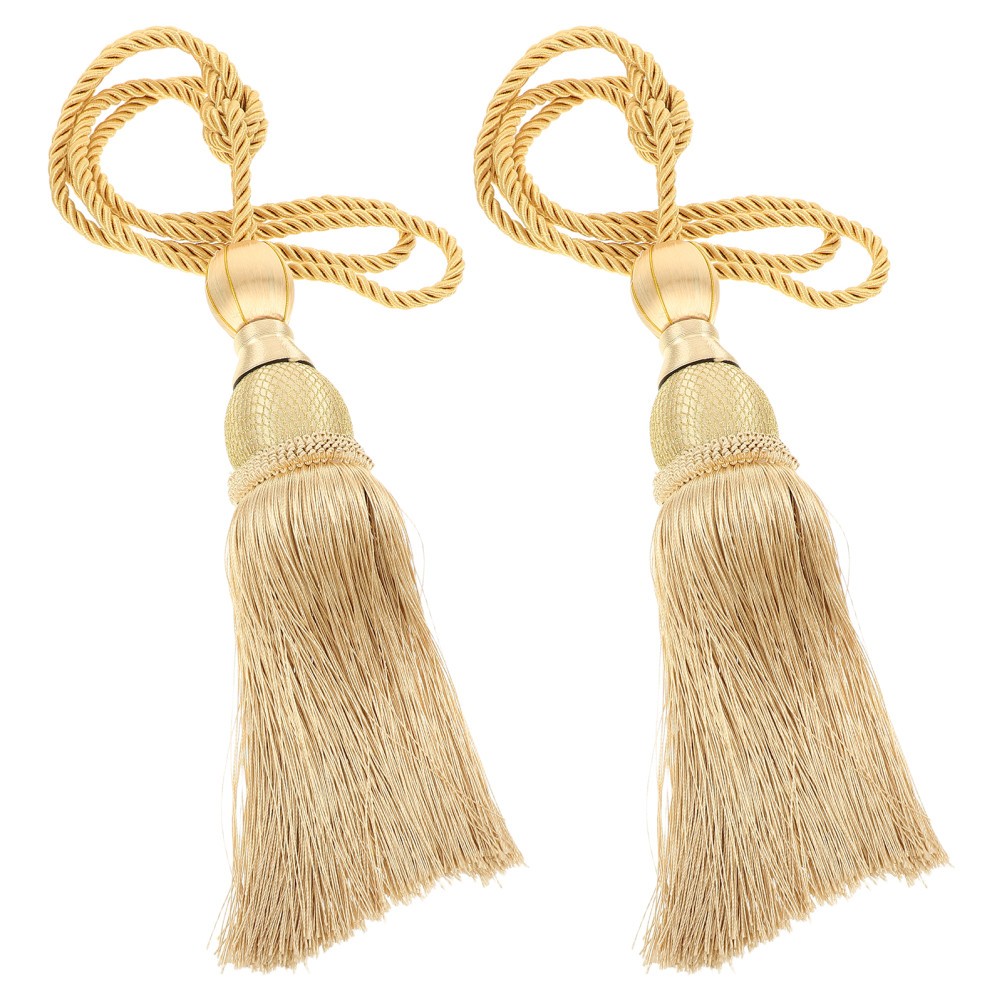 2Pcs Reusable Gold Curtain Tiebacks Tassels Polyester Elegant Home Decor