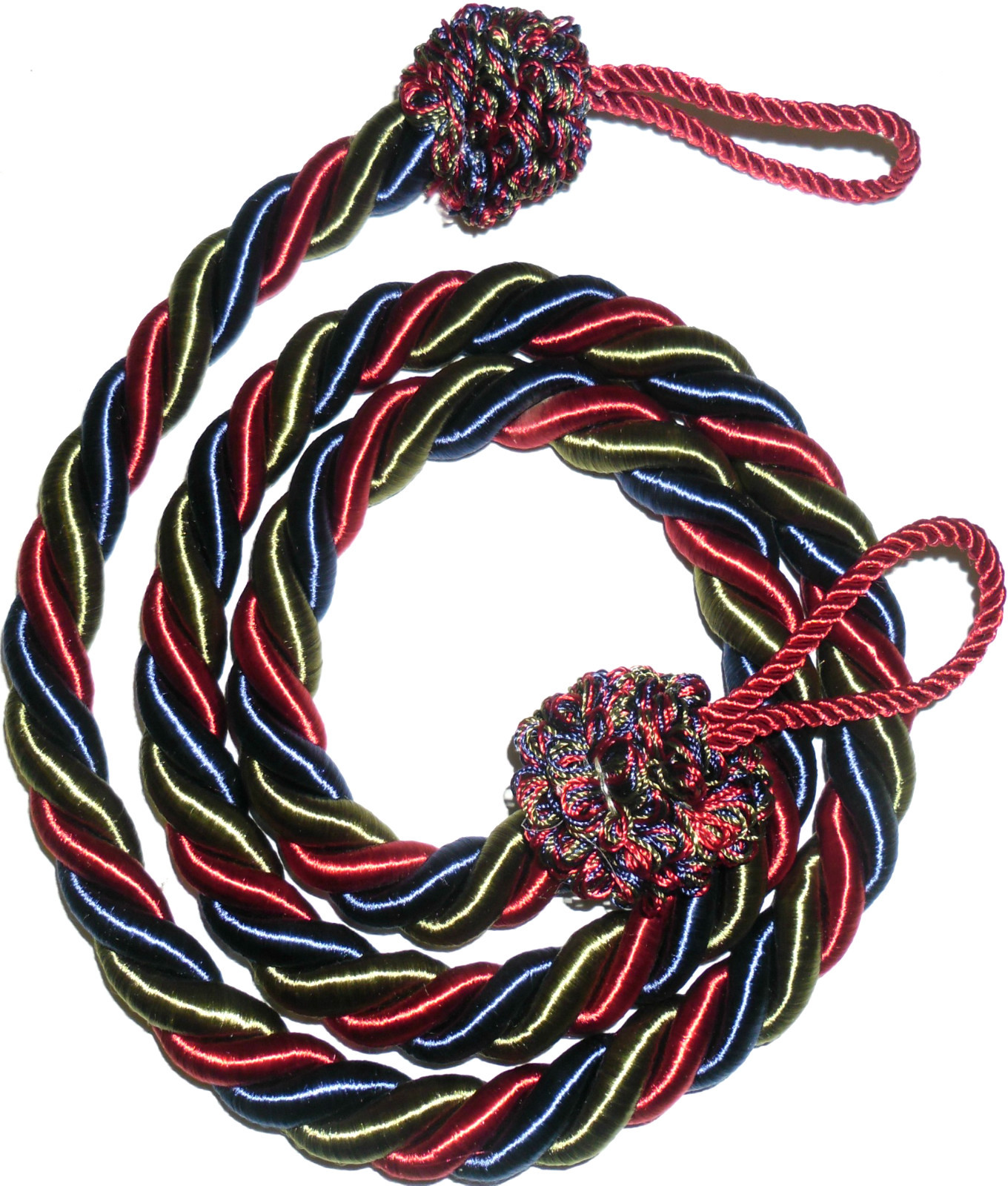 STUNNING SILKY TWISTED ROPE CURTAIN TIE BACKS, X2, VARIOUS COLS, ART 1085.D