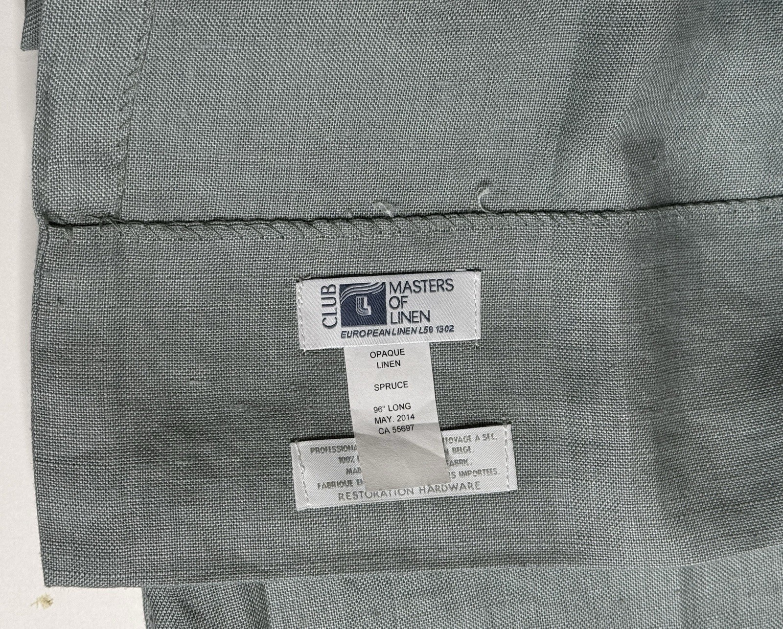 Restoration Hardware Opaque Belgian Linen Drapery RP 50″W x 96″L Spruce $299