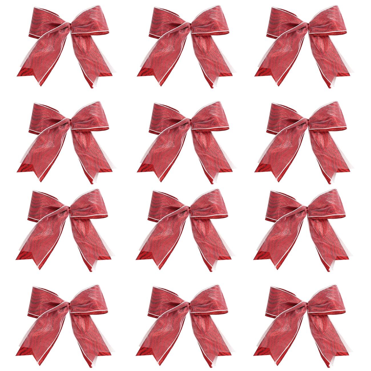 Christmas Bows 12 Pack 6.7×7.5 Inch Double-Layer Glitter Red Ribbons