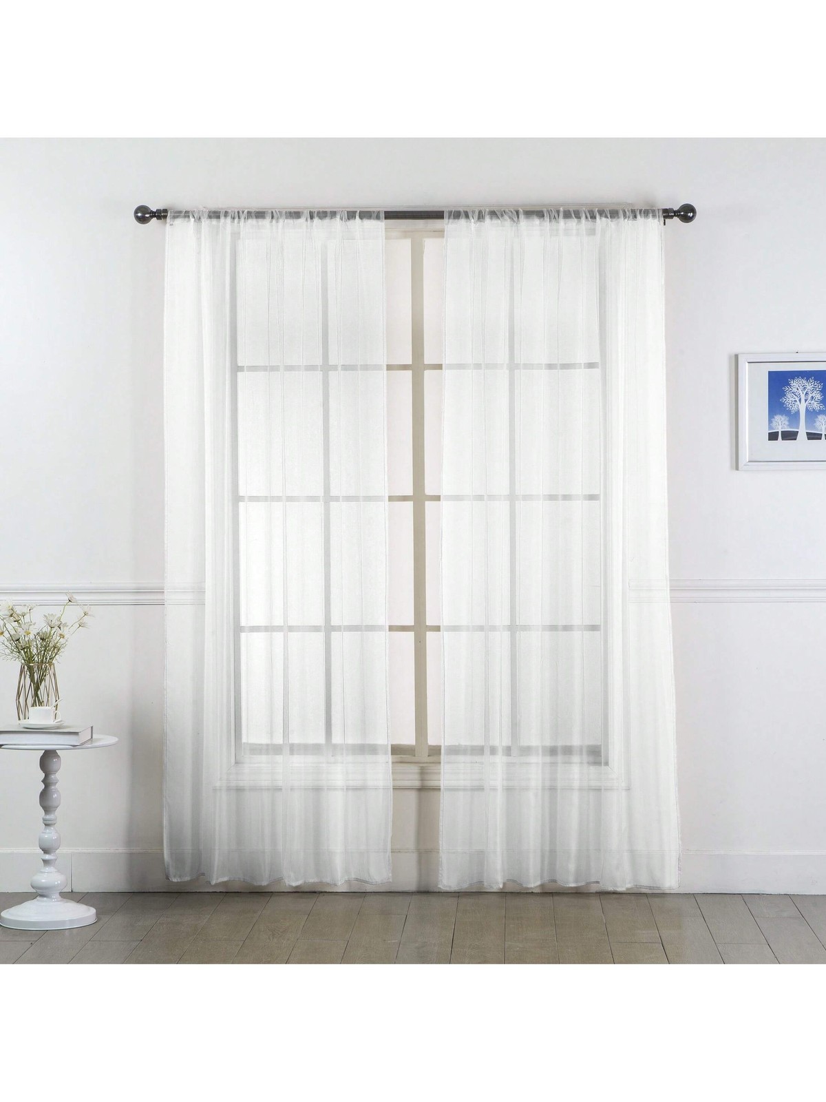 White Sheer Curtain Panels Set Of Two Rod Pocket 63 84 95 108 120 Inch