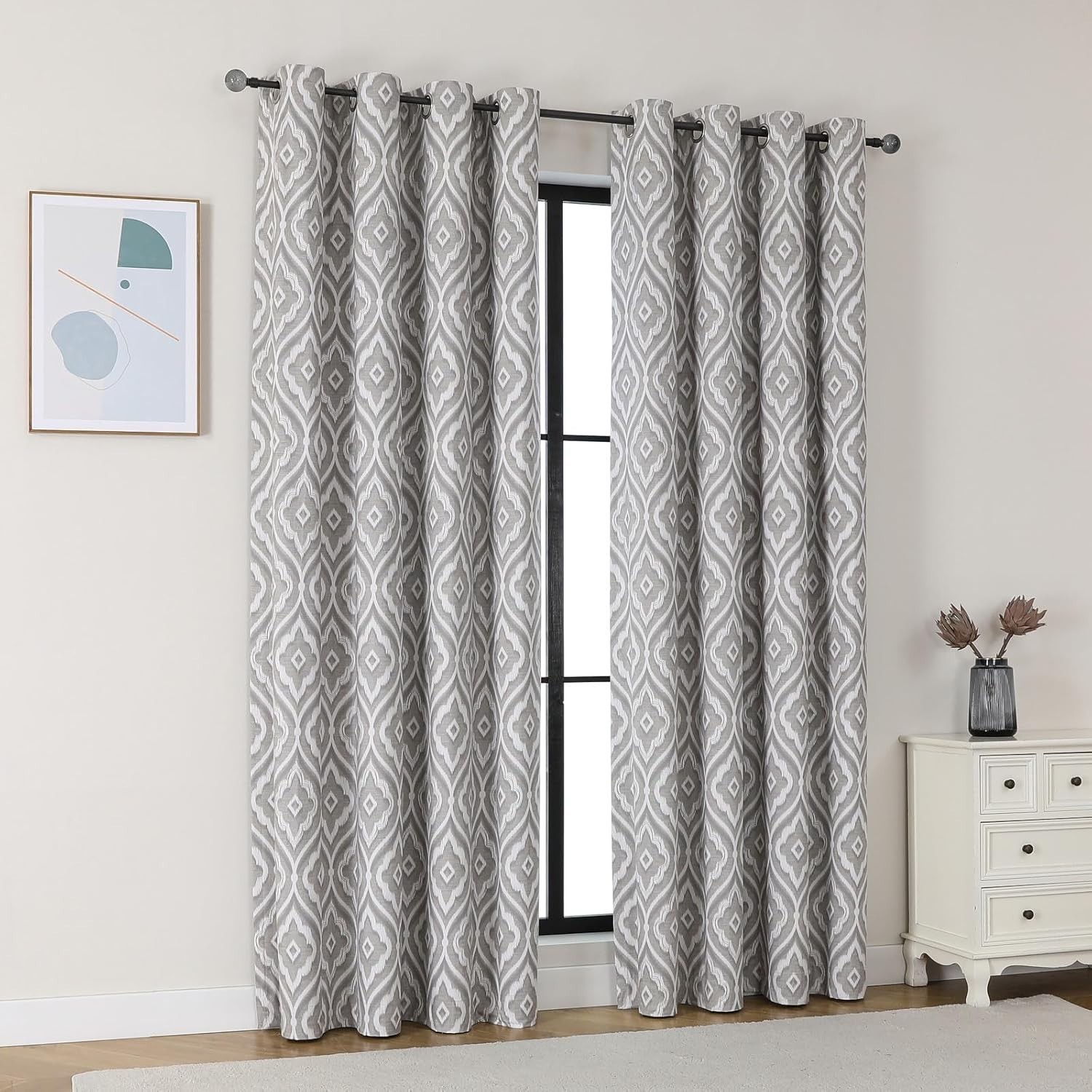 Airwill Blackout Curtains 84 x 52 Inches, 2 Panel Set, Grommet Beige Diamond Fl