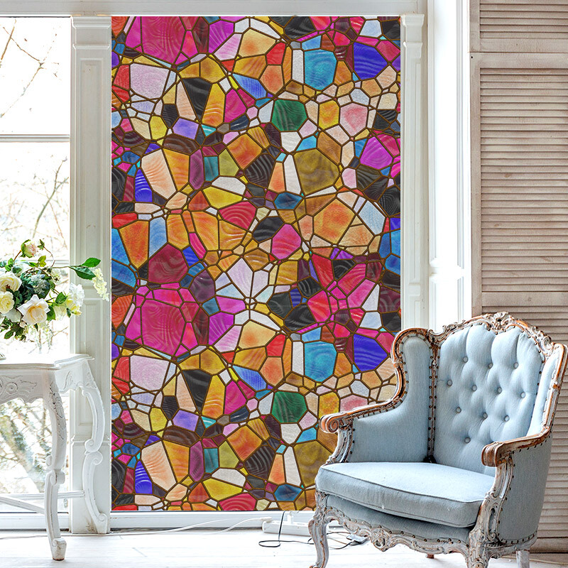 3D Rainbow Glass Privacy Film Stained Static Cling Sticker Frosted Window /Decor