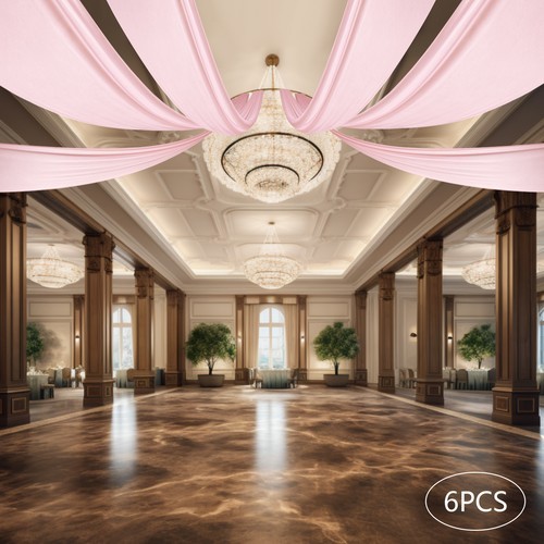 6 PCS Pink Ceiling Drapes Wedding Ceiling Draping Backdrop Curtains for Party