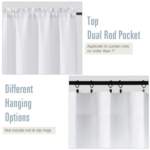 Kitchen Curtains Tier 36 Inch Length 2 Panels, 30″W x 36″L (Pack of 2) White