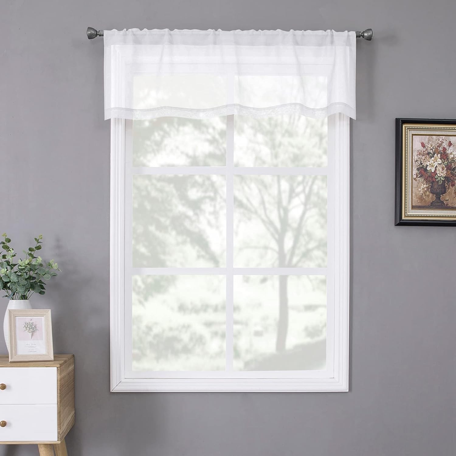 Contemporary Linen Textured Sheer Valance for Living Room – 54 x 16 Inch Panel