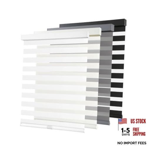 Cordless Zebra Blinds for Windows Pull Down Roller Window 34″W x 72″H White
