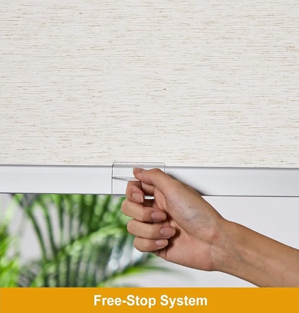 Freestop Cordless Roller Shades For Windows, Cream, 24″w X 72″h Natural Woven