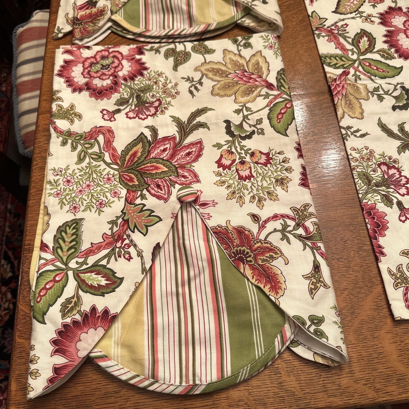 Waverly Valance Navarra Raspberry Floral Striped Tiered Rod Pocket 54”x 18.5”