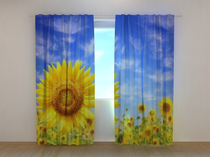 Curtain with Floral Print Sunflowers Wellmira Ready Made 3D Bedroom Yellow