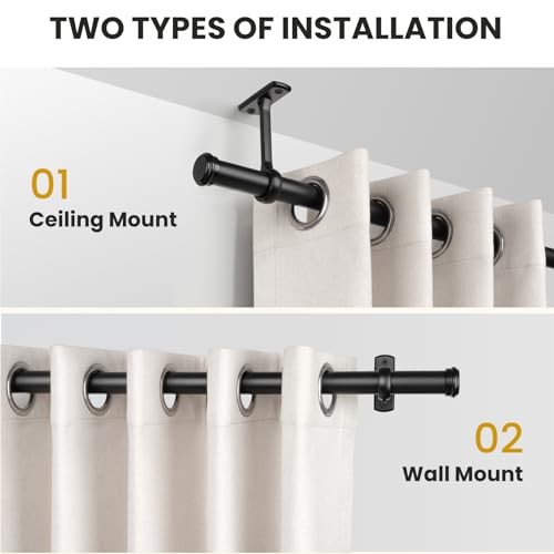 Curtain Rod 72-144 Inch, 1″ Diameter Curtain Rods for 72″ to 144″ Black