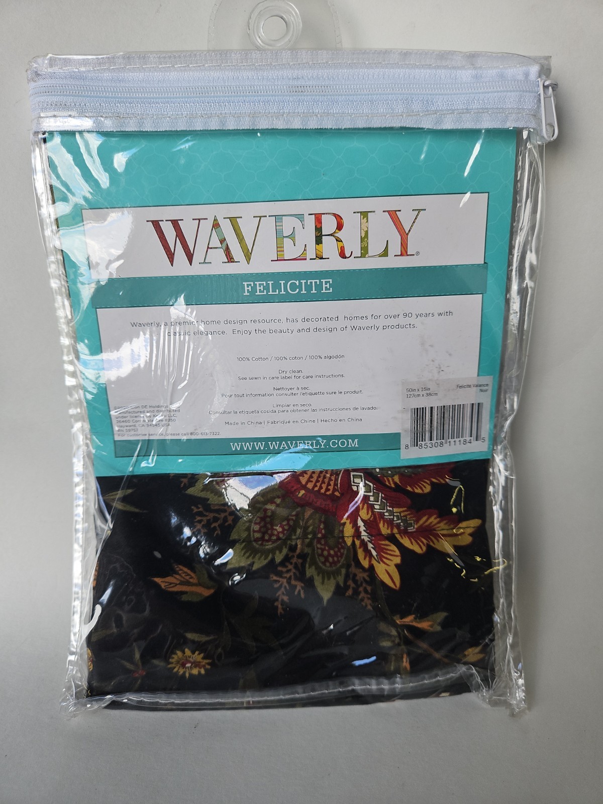 Waverly FELICITE Red BLACK Gold Green Floral VALANCE Modern Farmhouse 50X15 NOIR