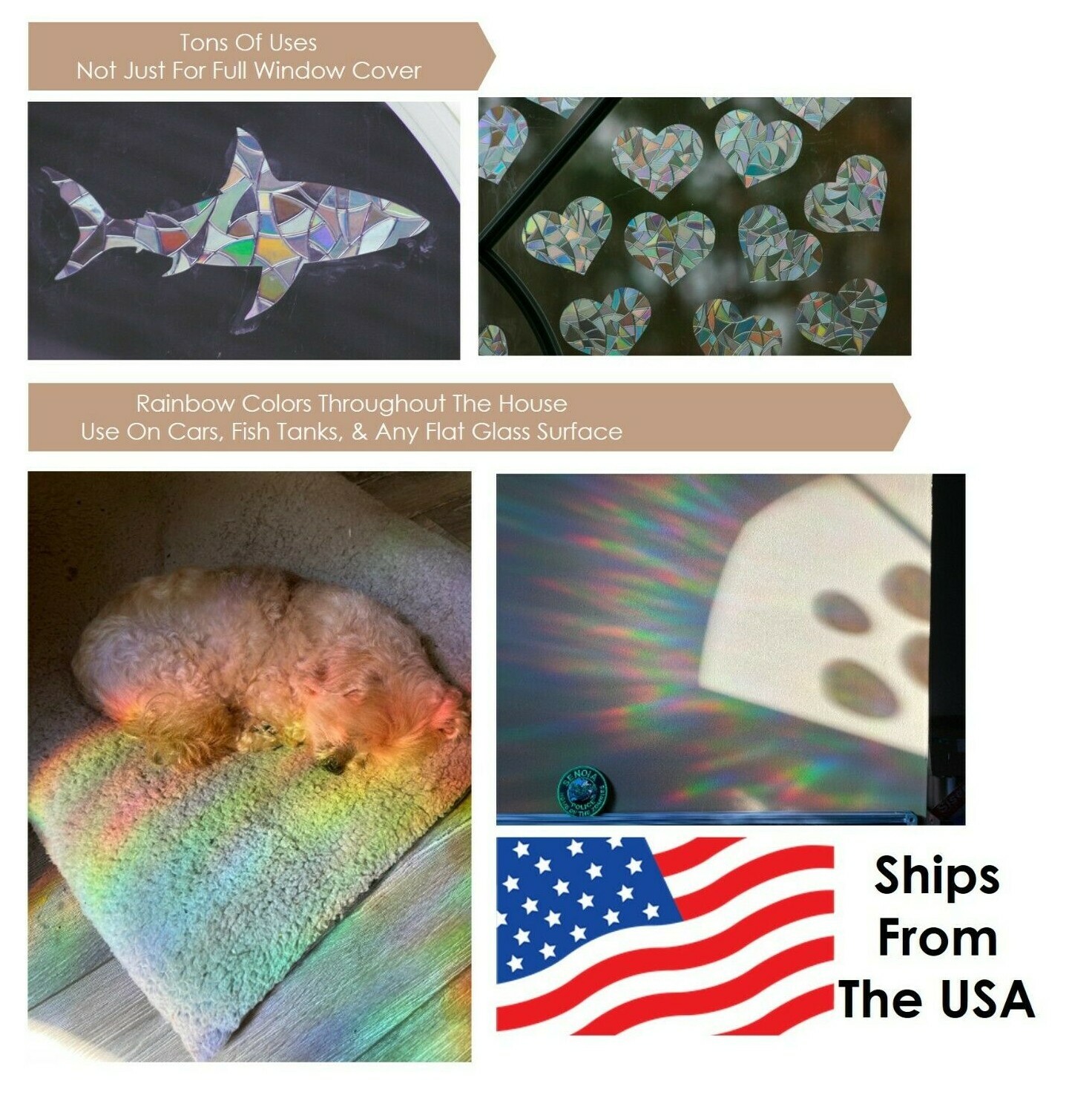 Decorative Rainbow Window Privacy Film. Anti-UV Static Cling. Self Adhesive