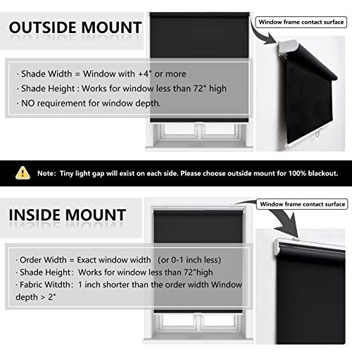 Cordless Roller Shadesout Blinds for Windows Room Darkening 23″W x 72″H Black