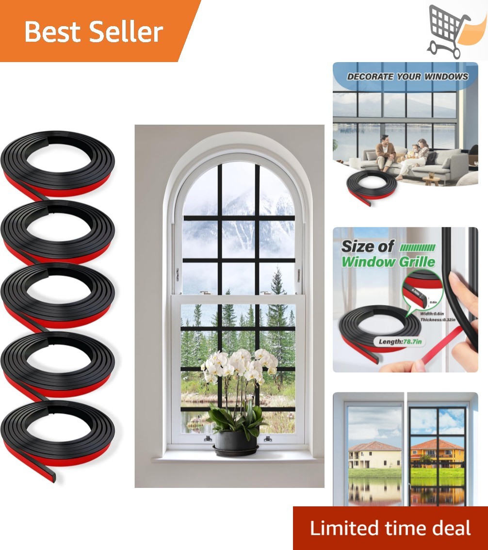 5 PCS Window Grid Kit PVC Black Peel and Stick DIY Window Grille Inserts
