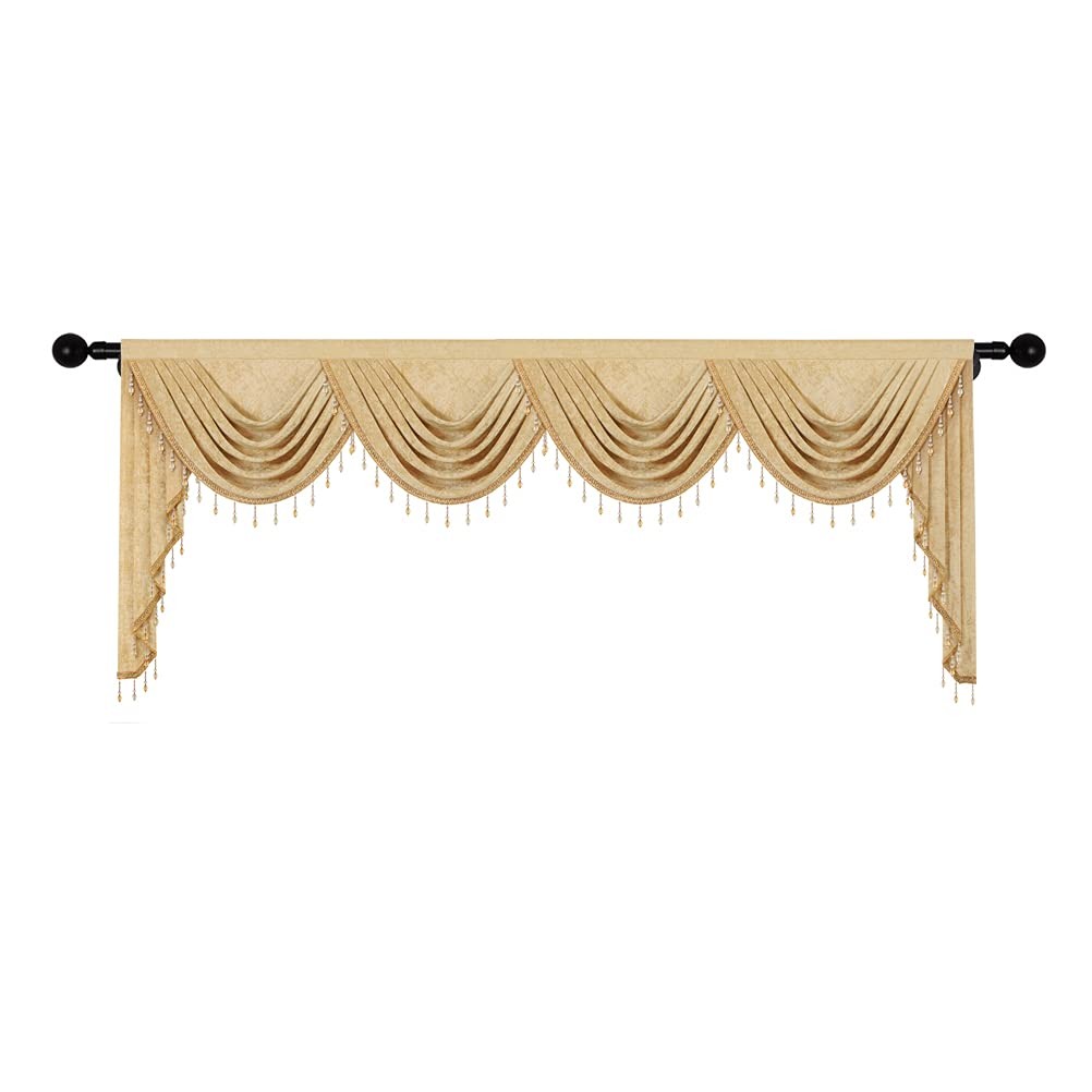 Elkca Thick Chenille Window Curtains Valance For Living Room Luxury Gold