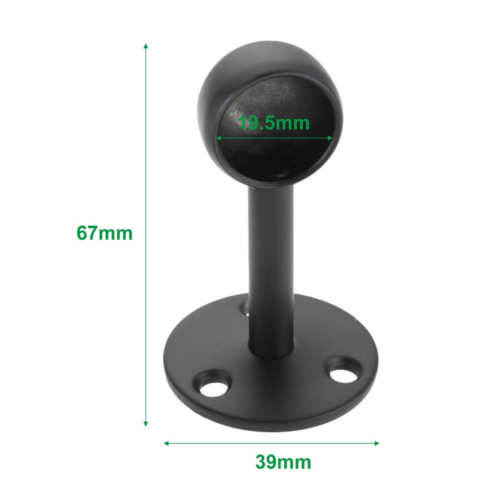 2Pcs Flange Rod Holders Closet Pole Socket Round Black Stainless Steel 5 Size