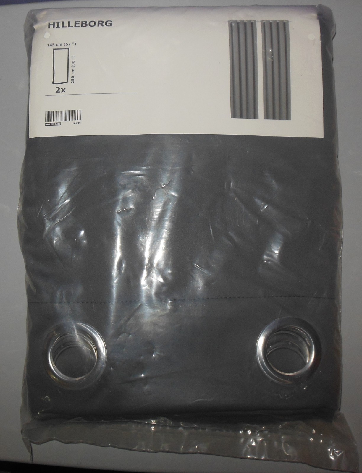 New IKEA Hilleborg Grommet Curtains 2 Panels 100% Polyester 57″ x 98″ Dark Gray