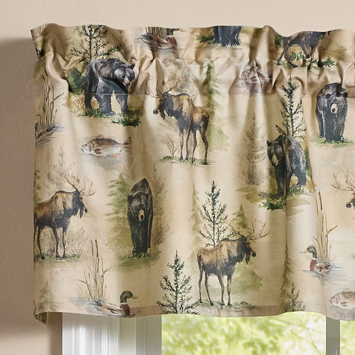 Branson Lodge Printed Wildlife Rustic Country Cabin Cotton Valance 60″ x 14″