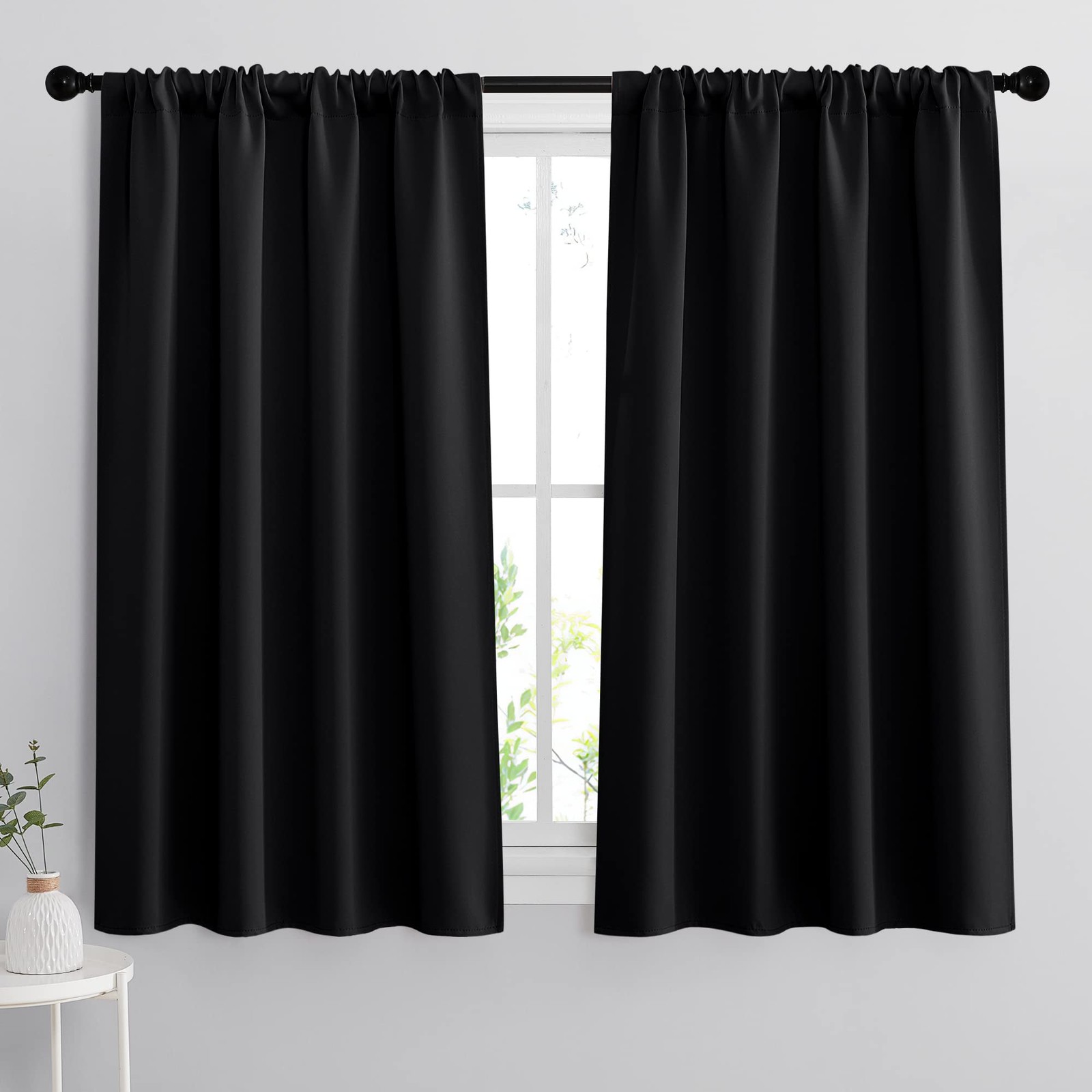 Bedroom Blackout Curtains 45 inches Length 42 x 45 inches Long, Black, Set of 2