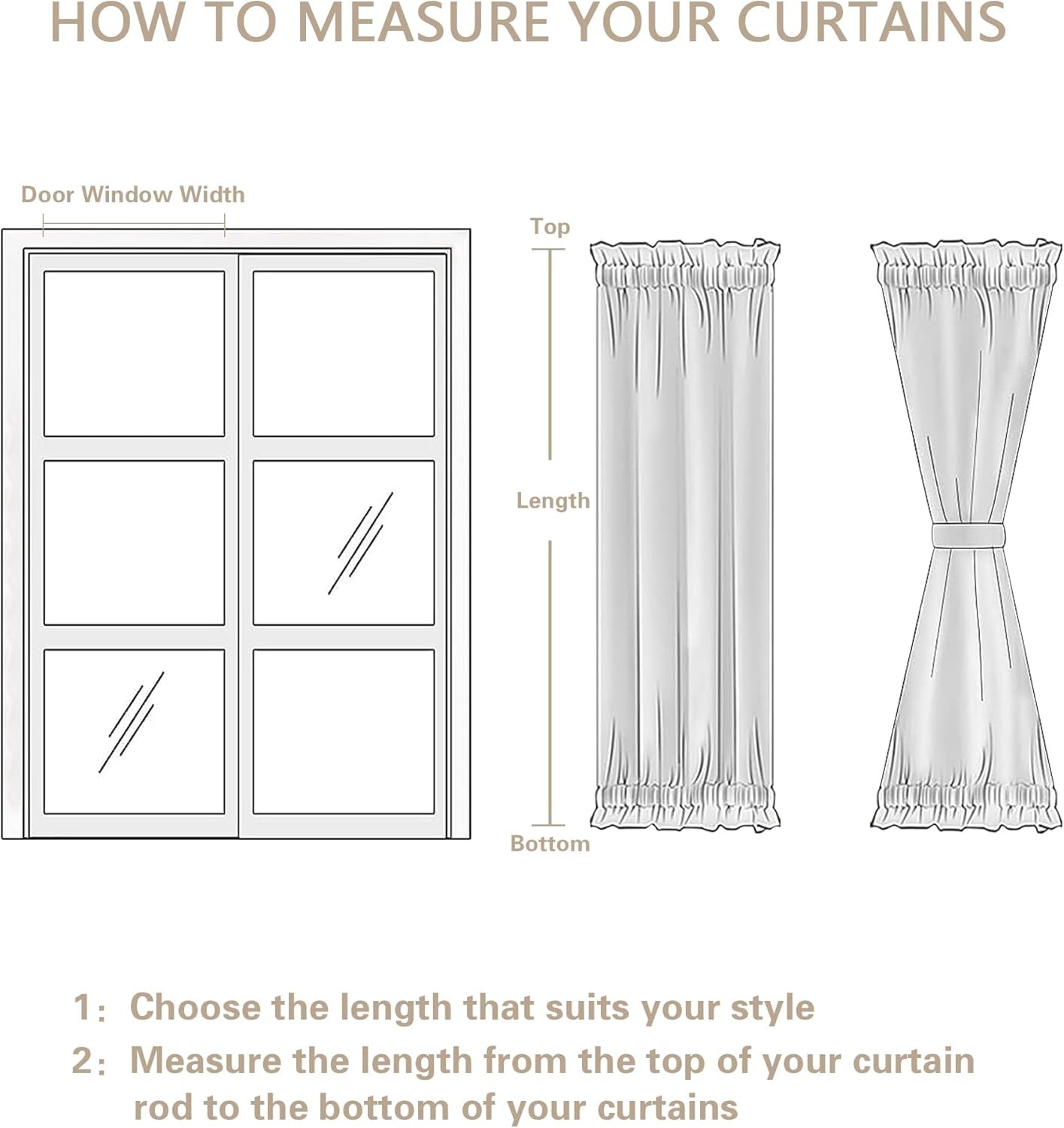 2 Pieces French Door Curtains Linen W35 x L72 Dual Rod Pocket Light Coffee Semi