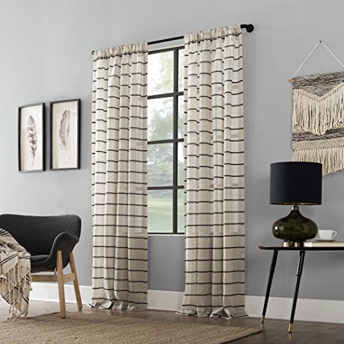 Twill Stripe Anti-Dust Allergy/Pet 52″W x 84″L (Pack of 1) Black/Linen Curtain