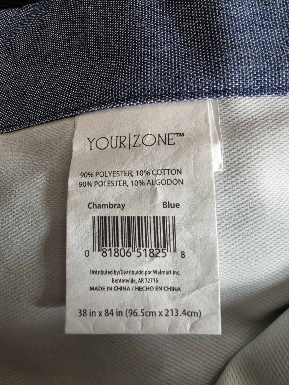 2 Your Zone Chambray Blue Light Filtering Panel 38×84 Rod Pocket Poly/Cotton